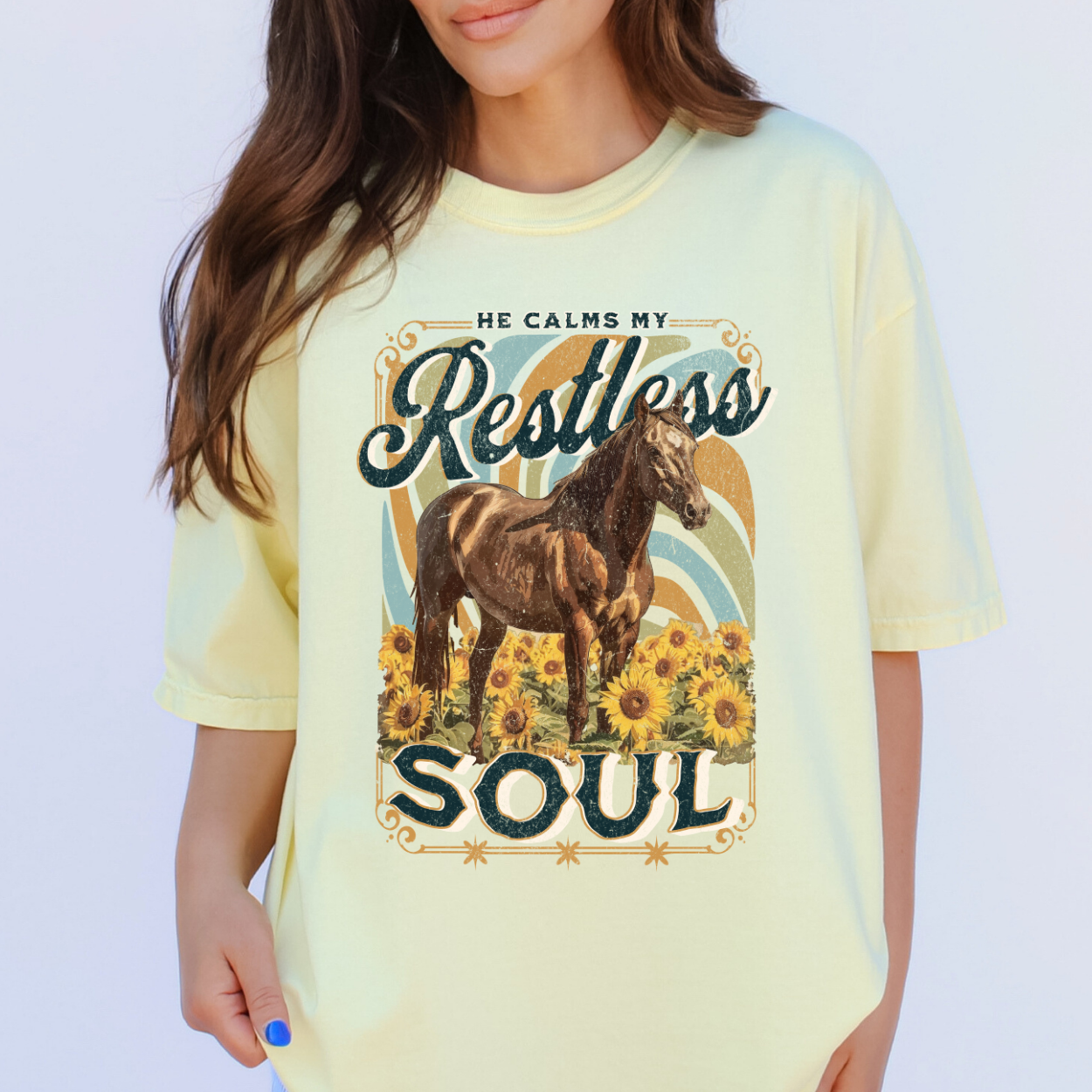 Calms the Restless Soul Christian Horse Graphic T-Shirt | ATTA TOOD®
