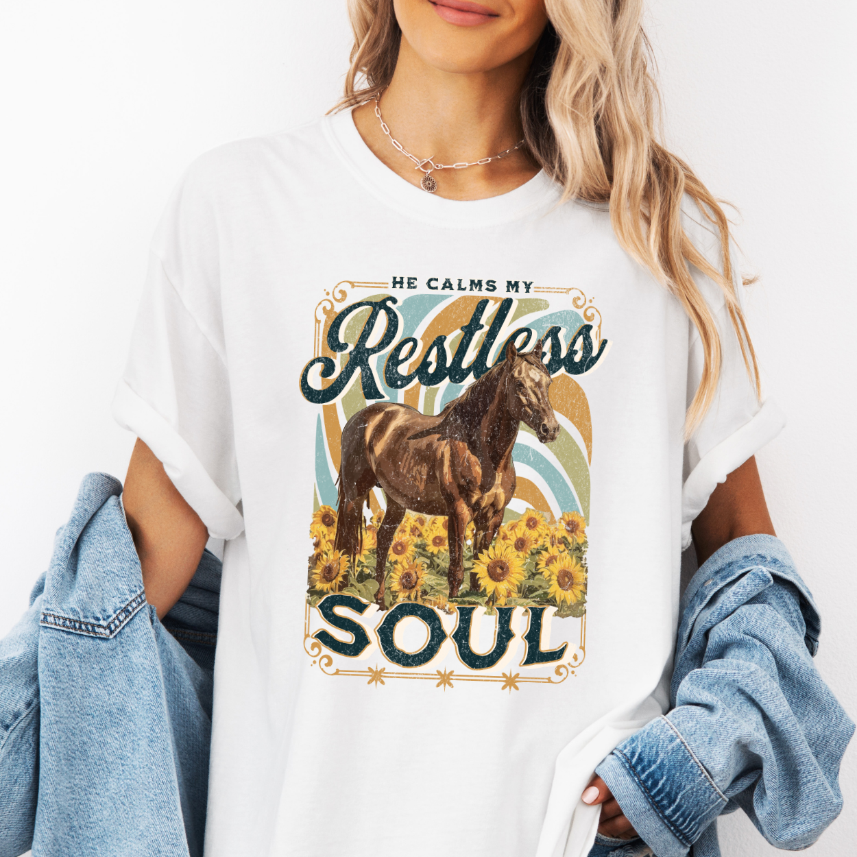 Calms the Restless Soul Christian Horse Graphic T-Shirt | ATTA TOOD®
