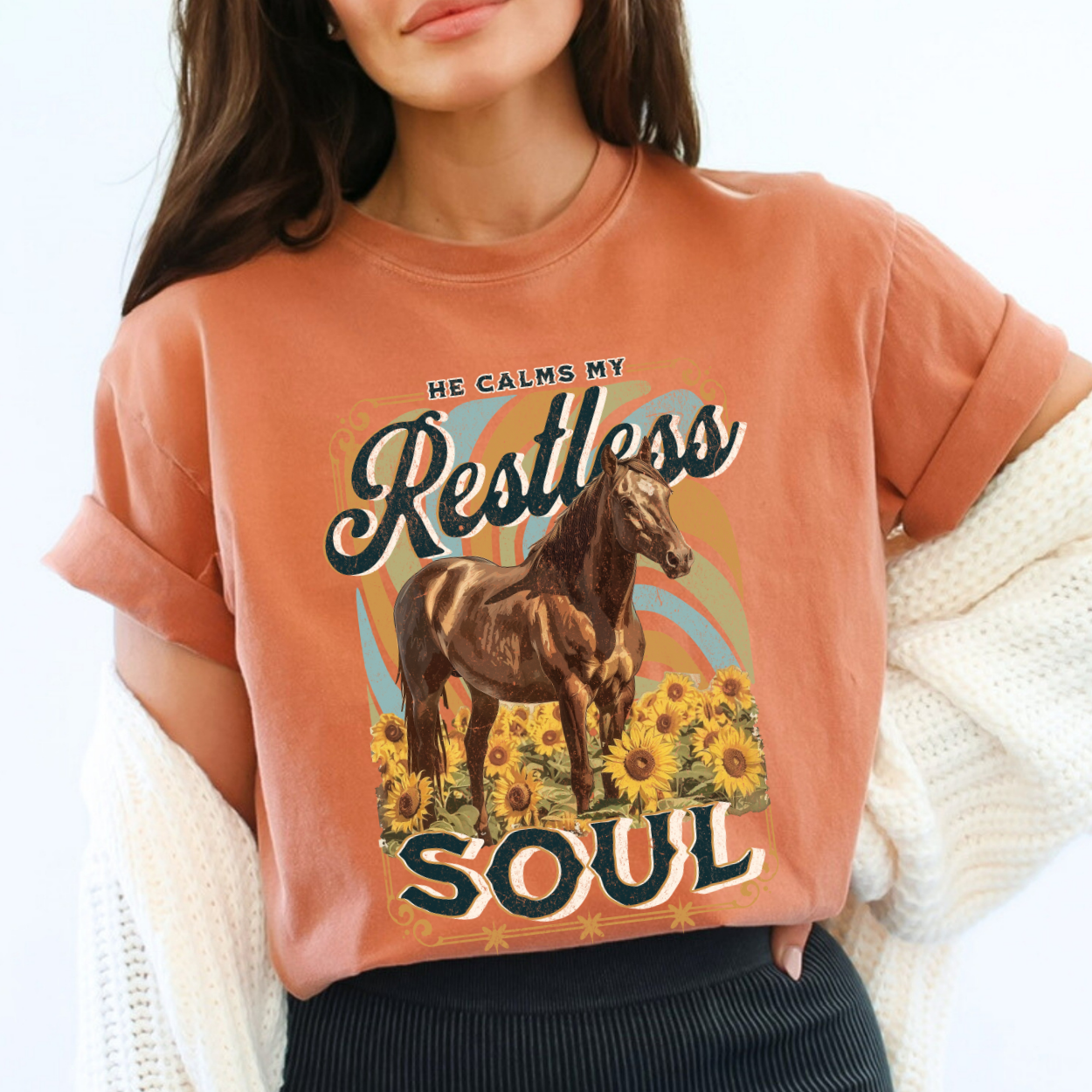 Calms the Restless Soul Christian Horse Graphic T-Shirt | ATTA TOOD®