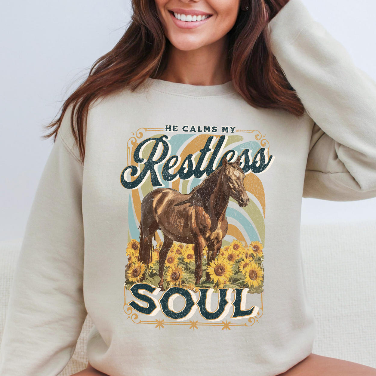 Calms the Restless Soul Christian Faith Graphic Sweatshirt | ATTA TOOD®