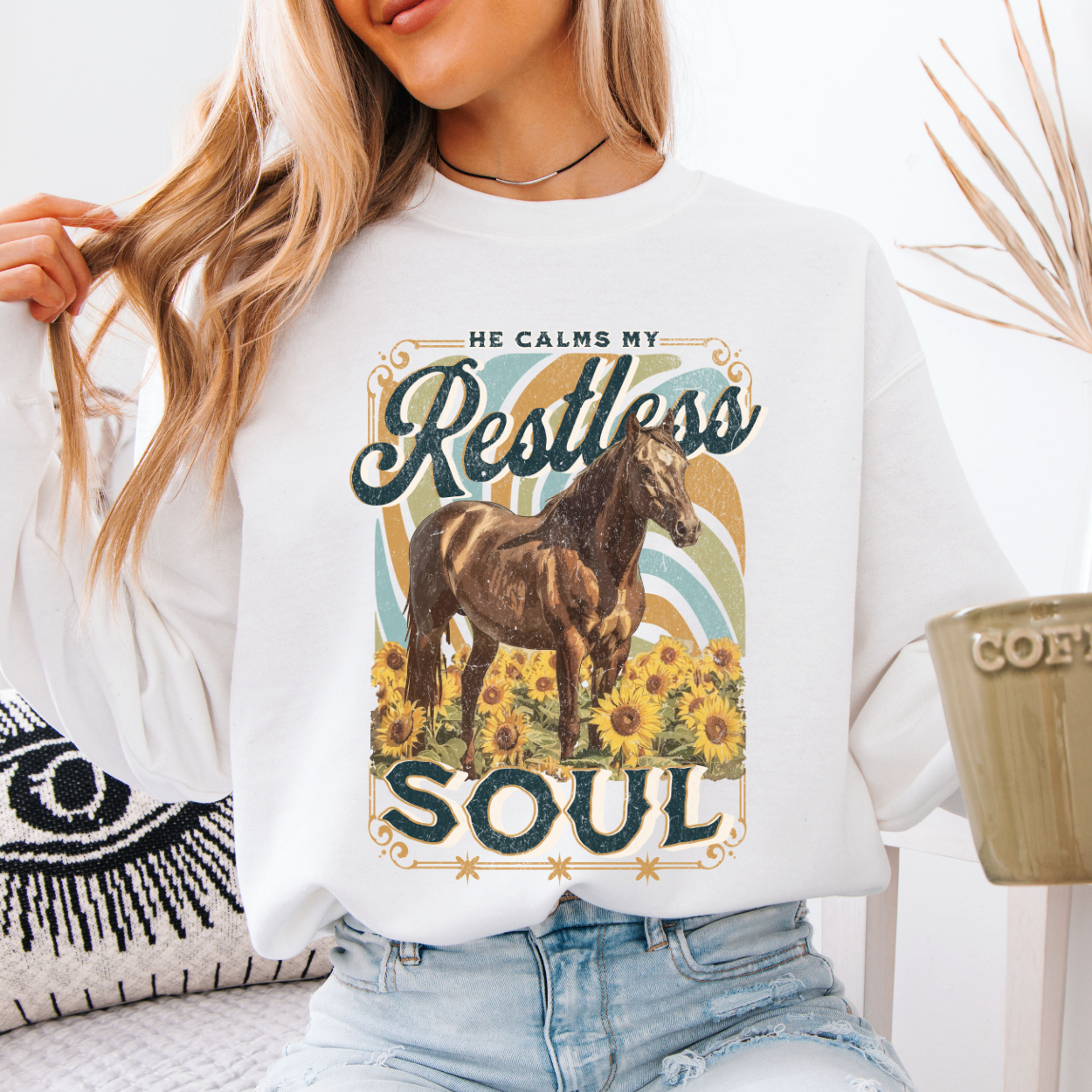 Calms the Restless Soul Christian Faith Graphic Sweatshirt | ATTA TOOD®