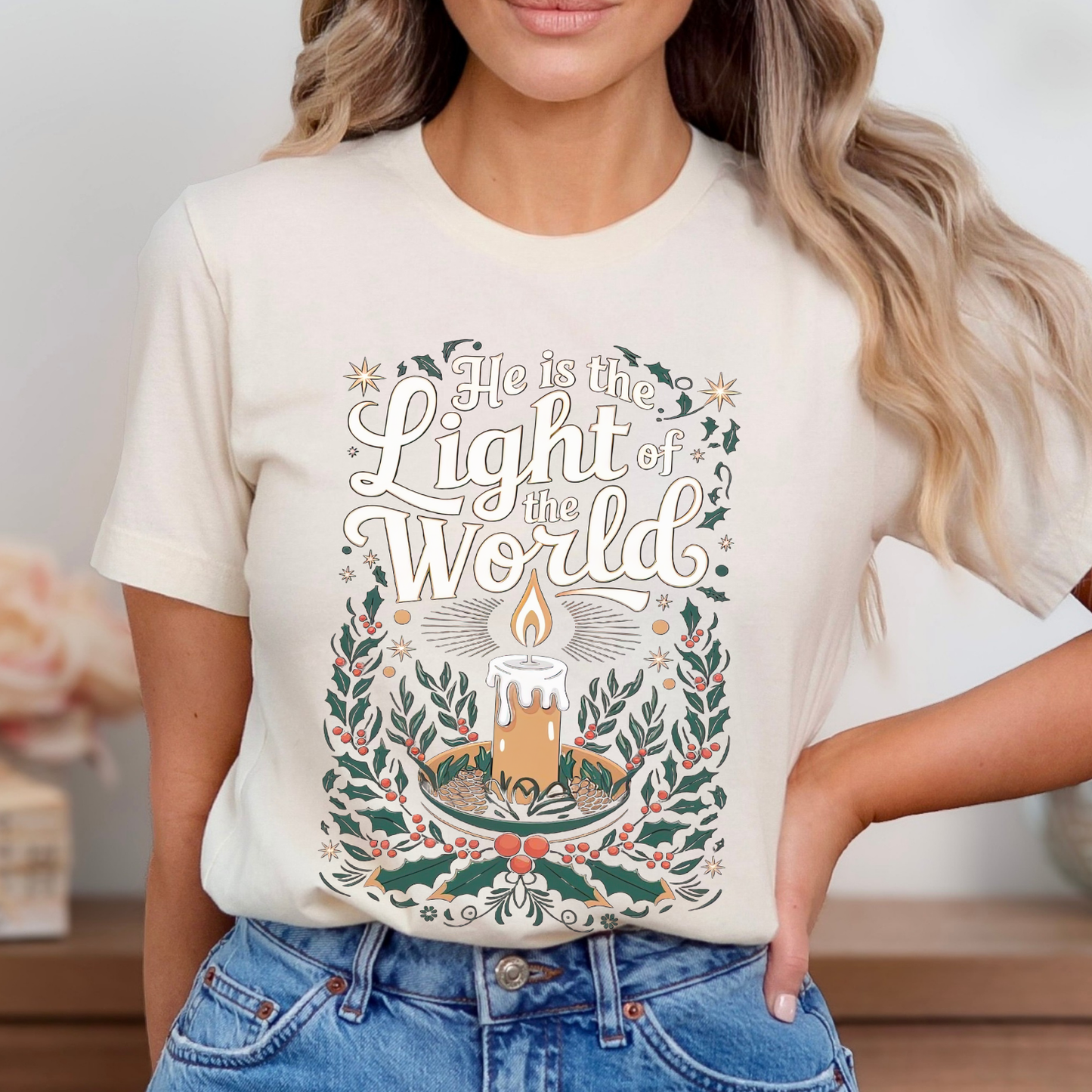 Light Of The World Christmas Christian Graphic T-Shirt | ATTA TOOD®