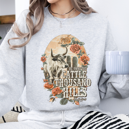 Western cattle Religious sweatshirt, Christian floral crewneck