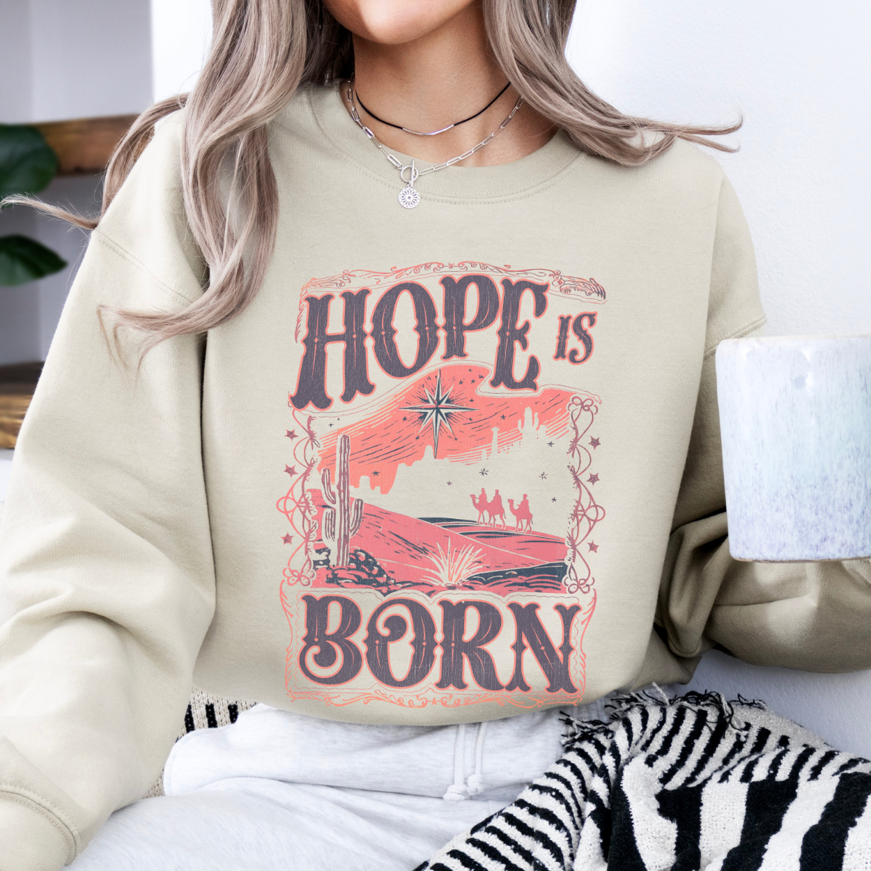 Hope Is Born Christmas Christian Graphic Sweatshirt | ATTA TOOD®