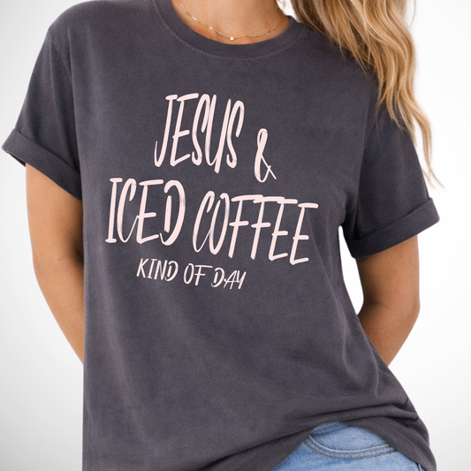 Jesus and Iced Coffee Christian Faith Graphic T-Shirt