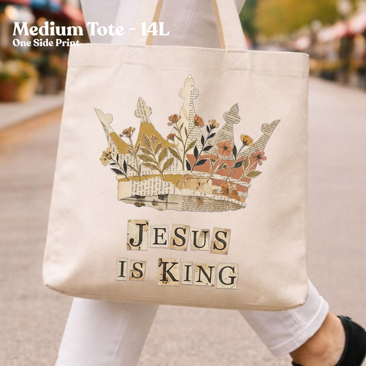 Jesus is King Collage Christian Canvas Tote Bag