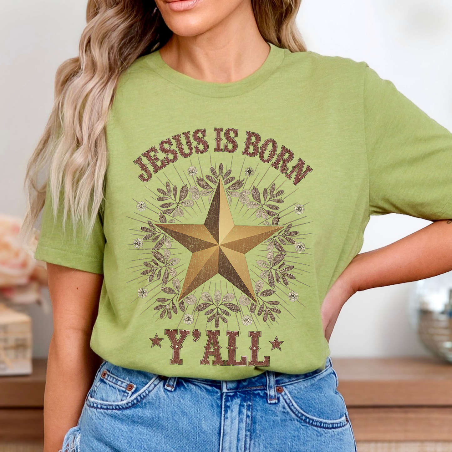 Jesus is Born Y'all Western Christmas Graphic T-Shirt | ATTA TOOD®