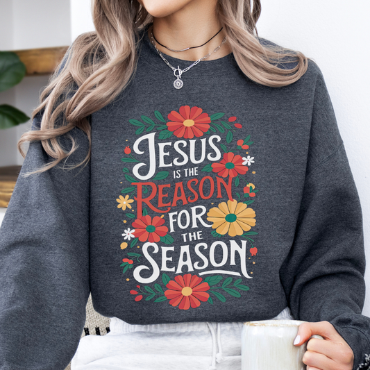 Jesus is the reason Christmas boho floral graphic sweatshirt