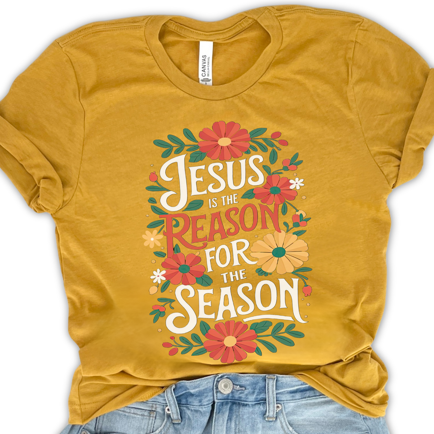 Jesus Is The Reason Christmas Floral Graphic T-Shirt | ATTA TOOD®
