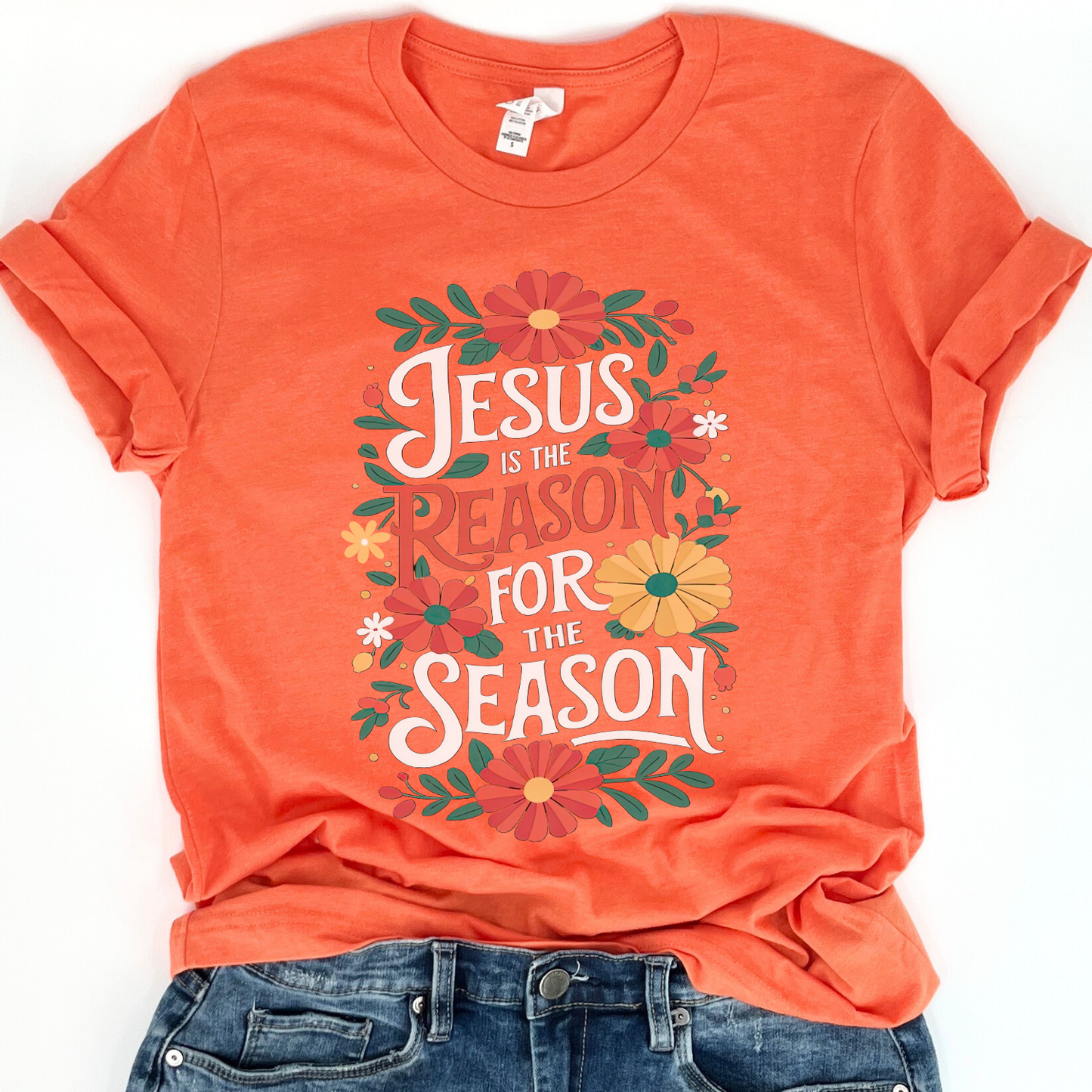Jesus Is The Reason Christmas Floral Graphic T-Shirt | ATTA TOOD®