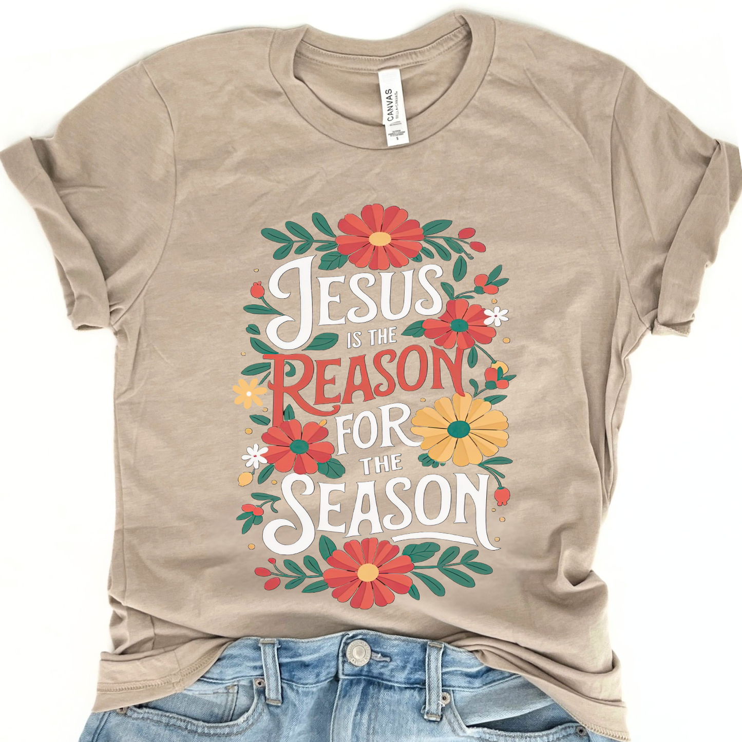 Jesus Is The Reason Christmas Floral Graphic T-Shirt | ATTA TOOD®