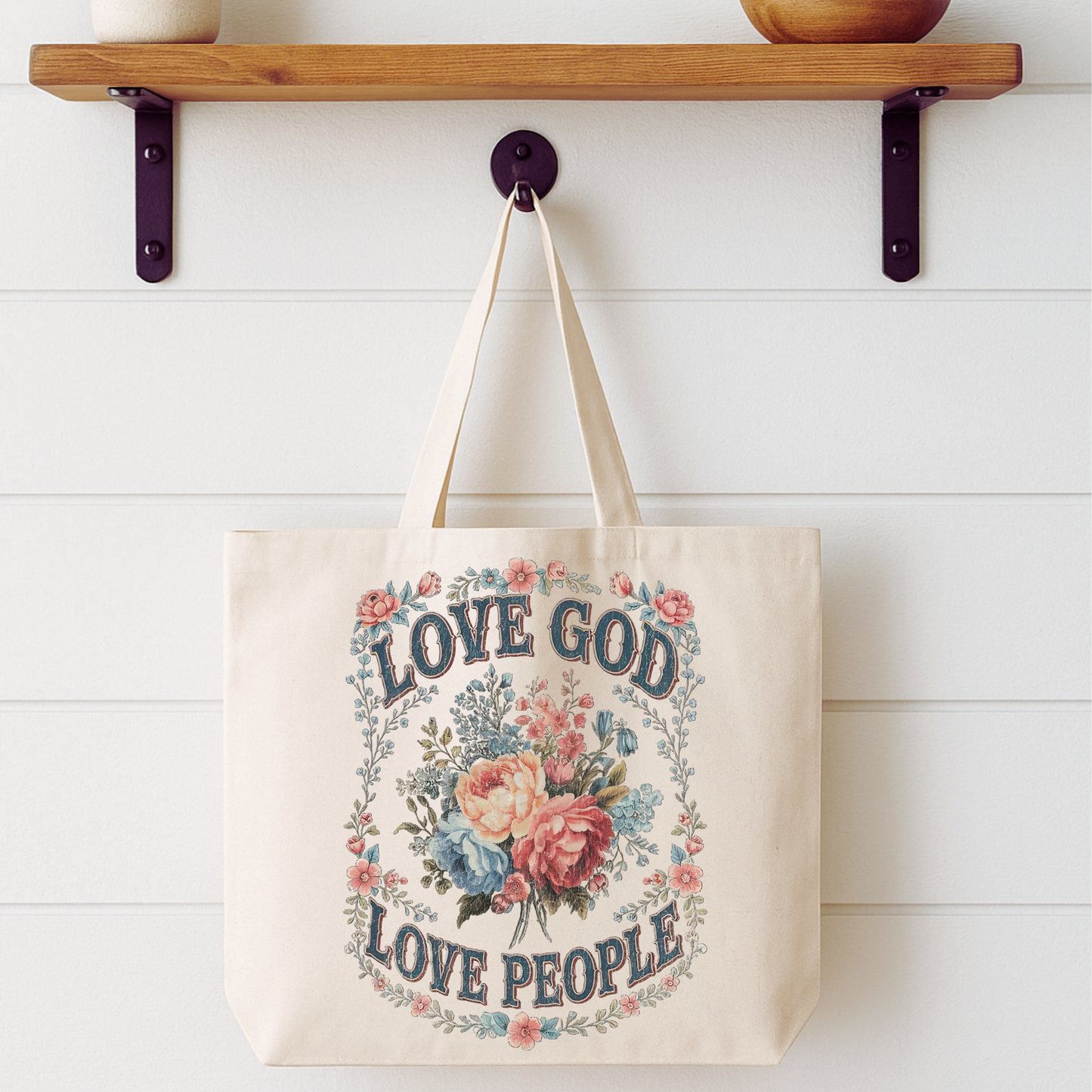 Love God Love People Floral Tote Bag | Faithbased | ATTA TOO®