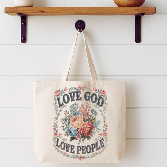 Love God Love People Floral Tote Bag | Faithbased | ATTA TOO®