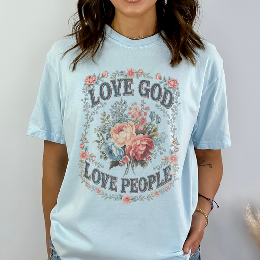 Love God floral Comfort Color graphic t-shirt, Inspirational