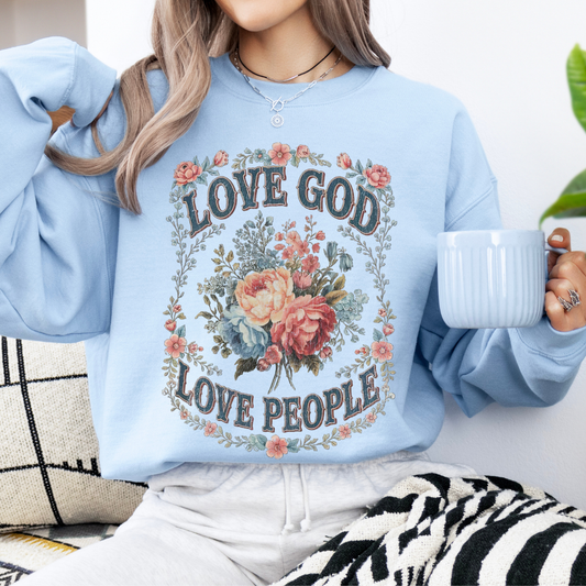 Love God Religious sweatshirt, Christian floral graphic