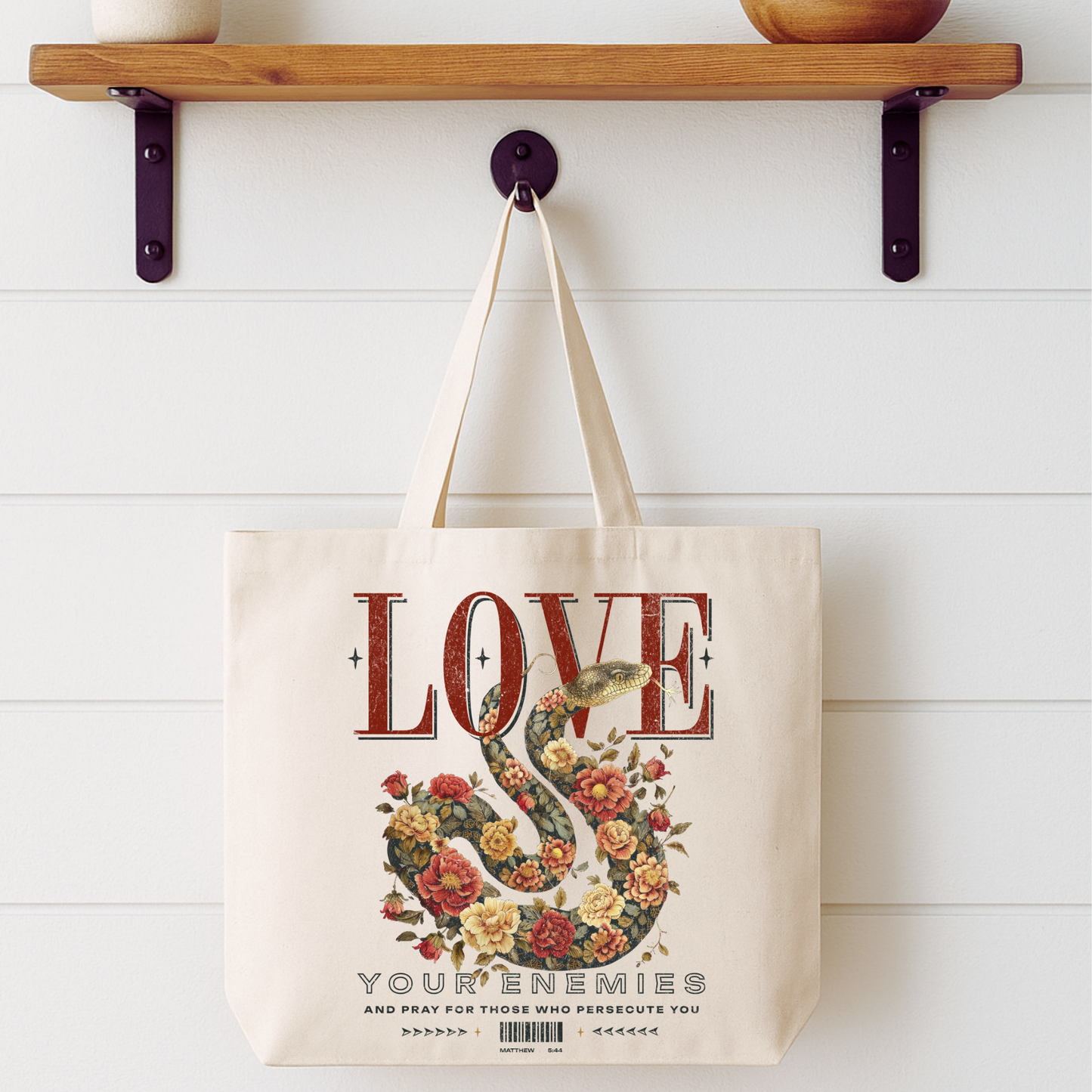 Love Your Enemies Floral Snake Tote Bag | Faithbased | ATTA TOOD´®