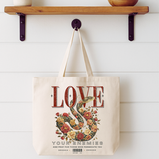 Love Your Enemies Floral Snake Tote Bag | Faithbased | ATTA TOOD´®