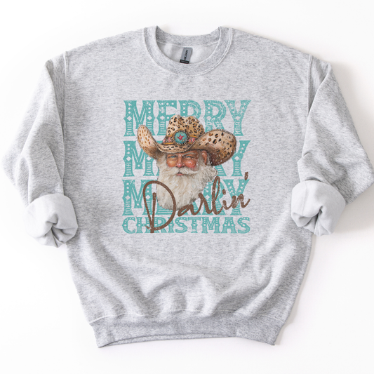 Merry Christmas Darlin Cowboy Santa Graphic Sweatshirt