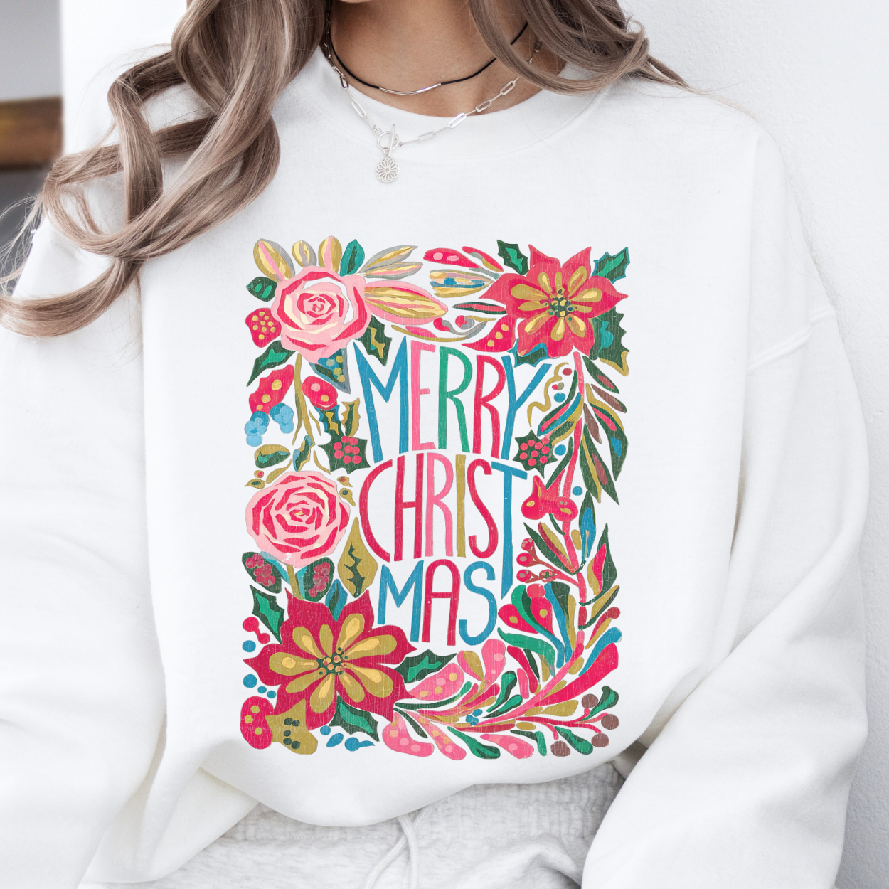 Merry Christmas Boho Floral Graphic Sweatshirt | ATTA TOOD®