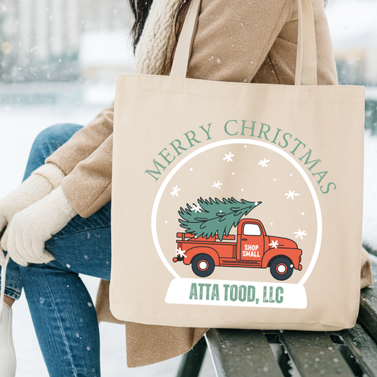 Personalized Vintage truck Christmas tote | Custom Book bag