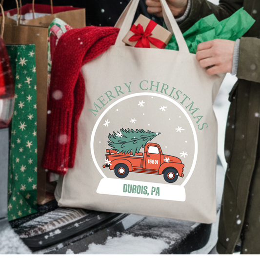 Personalized Vintage truck Christmas tote | Custom Book bag