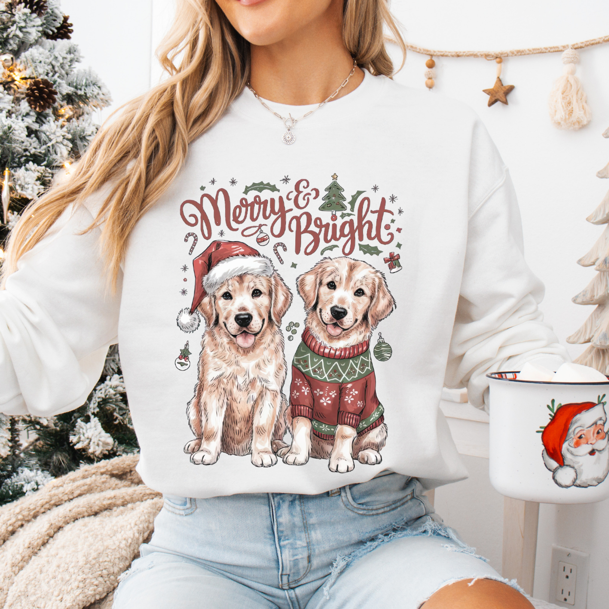 Cute Golden Retriever Christmas Graphic Sweatshirt | ATTA TOOD®