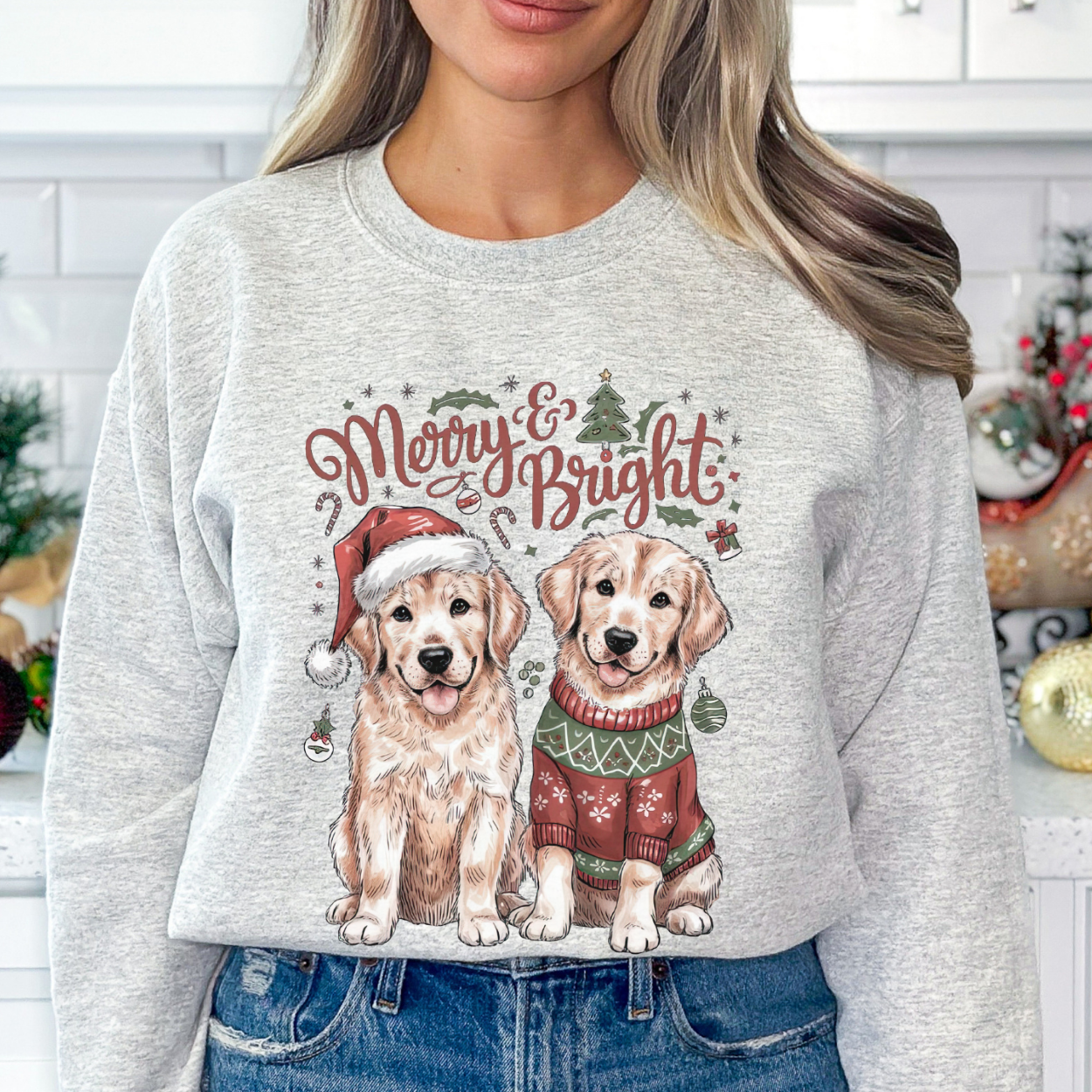 Cute Golden Retriever Christmas Graphic Sweatshirt | ATTA TOOD®