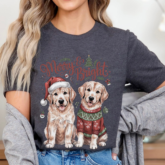 Funny Christmas dogs graphic t-shirt, Holiday top