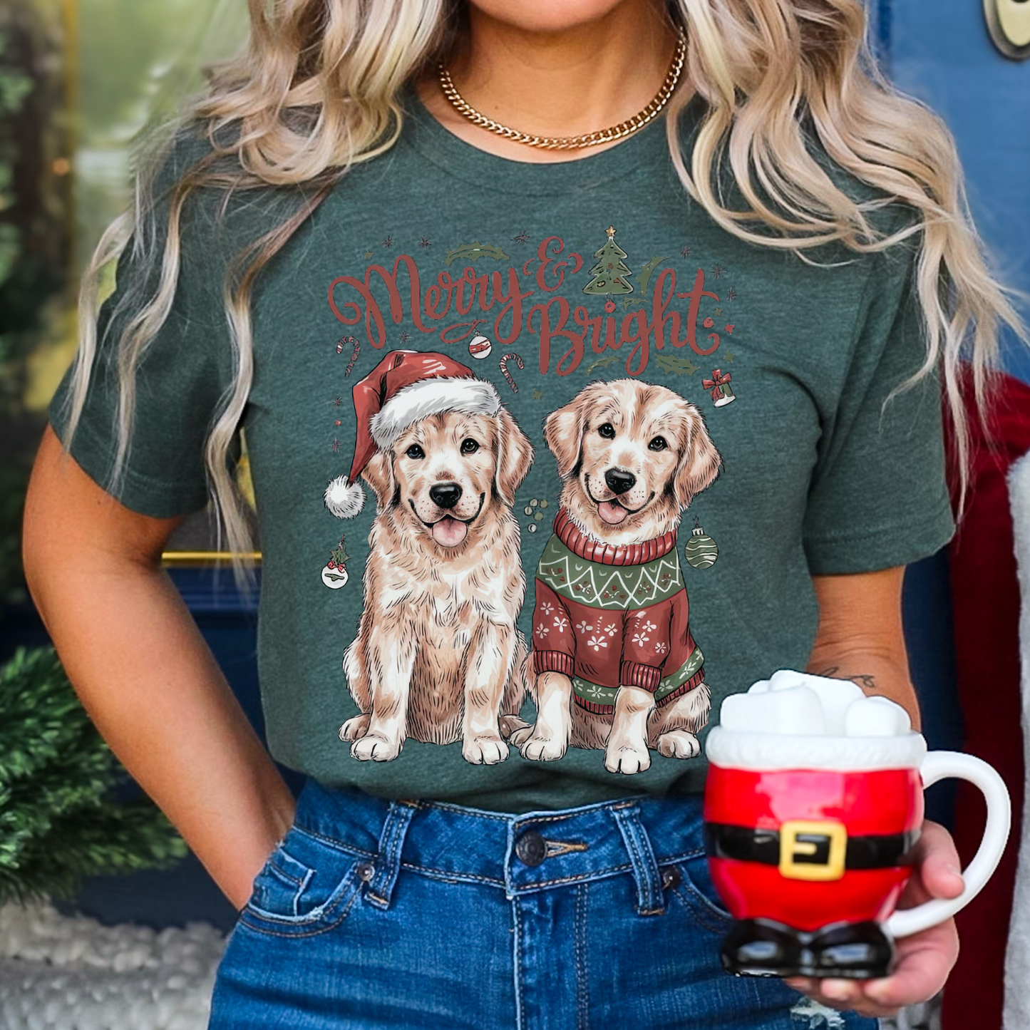 Cute Golden Retriever Christmas Graphic T-Shirt | ATTA TOOD®