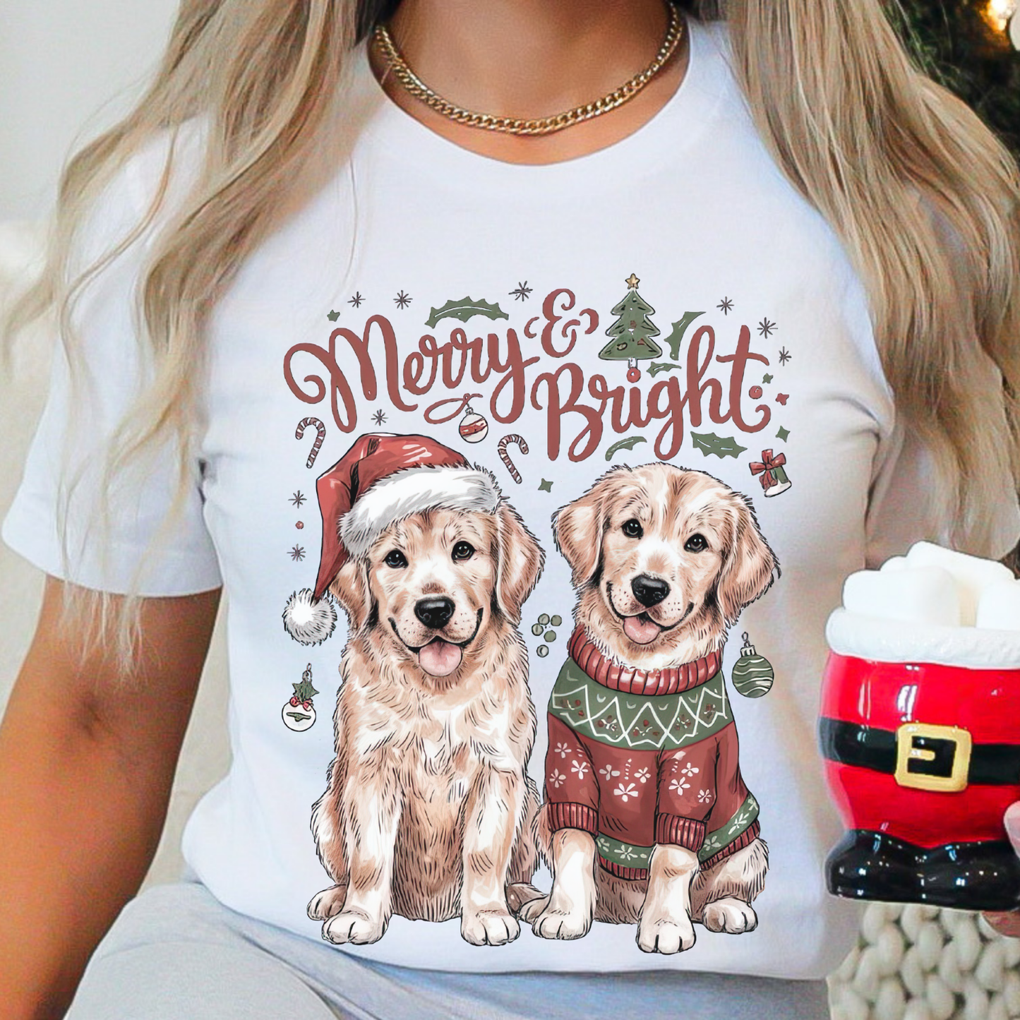 Cute Golden Retriever Christmas Graphic T-Shirt | ATTA TOOD®