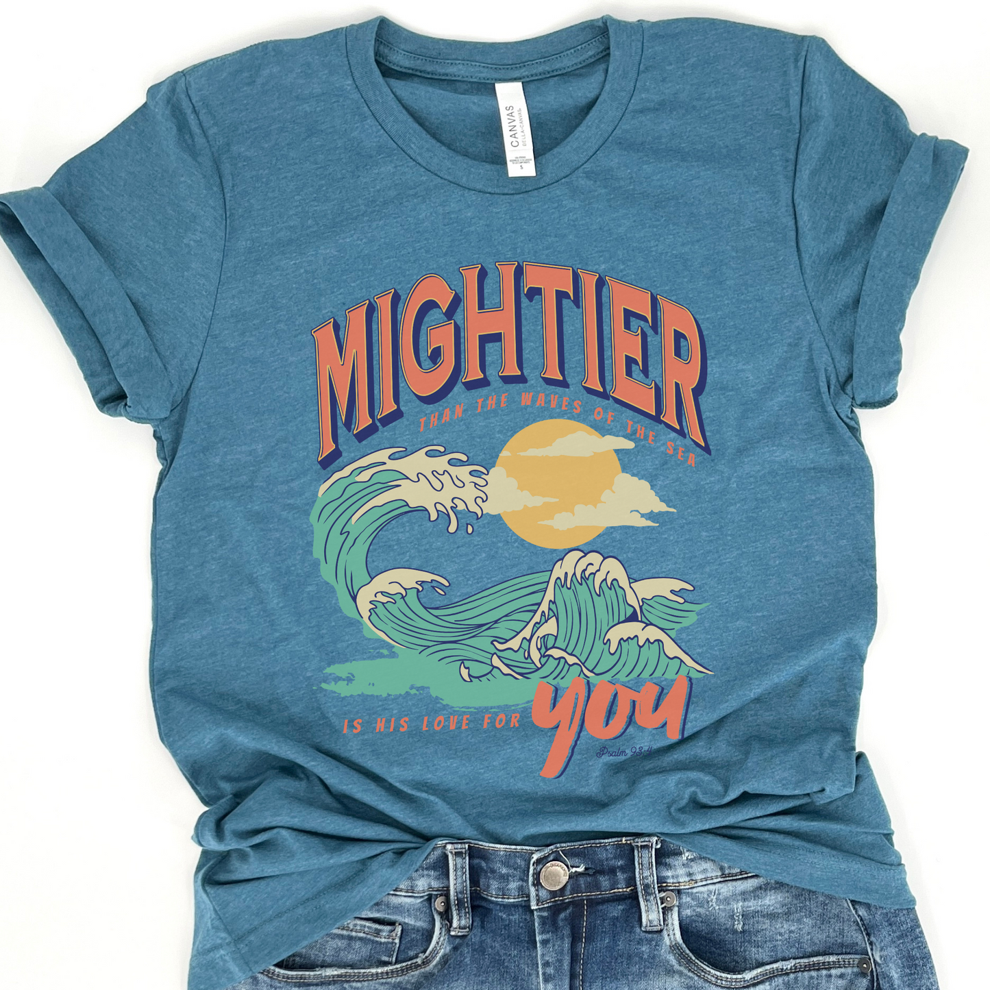 Mightier Than The Waves Christian Unisex Graphic T-Shirt | ATTA TOOD®