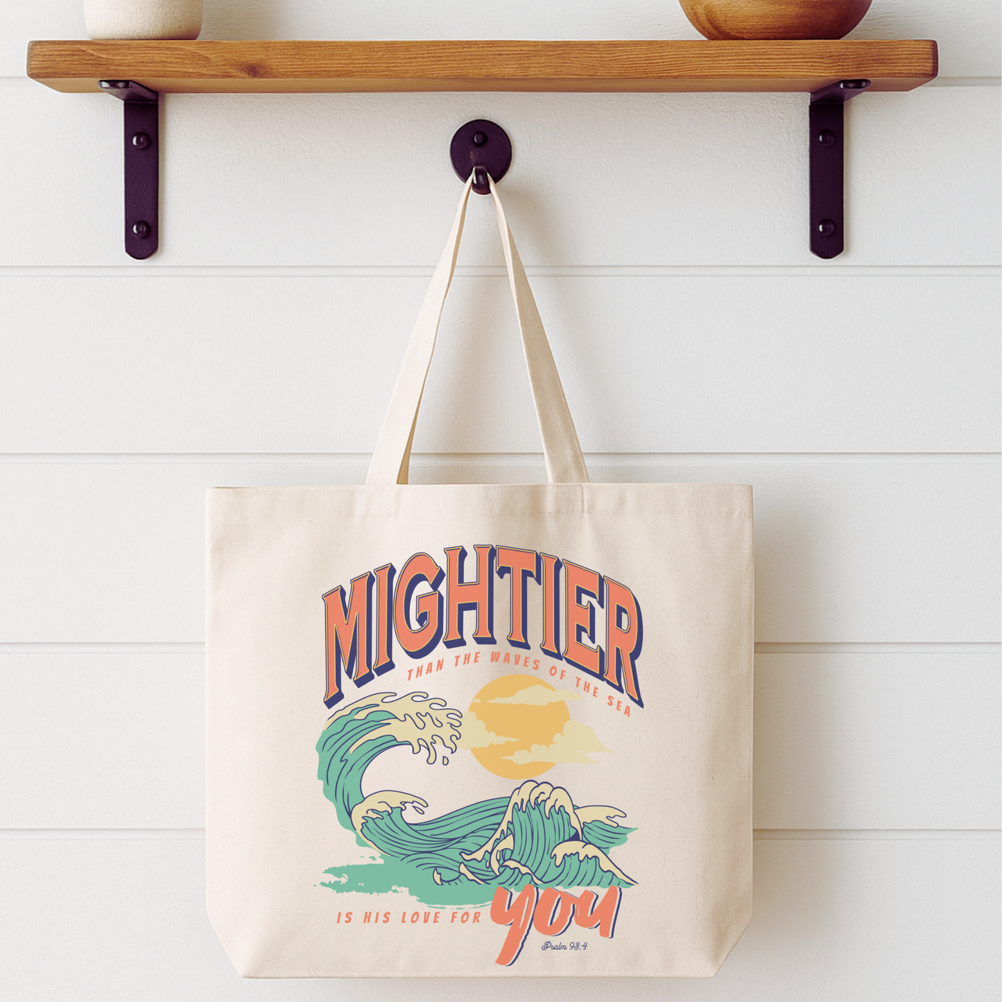 Mightier Than The Waves Ocean Tote Bag | Faithbased | ATTA TOOD®