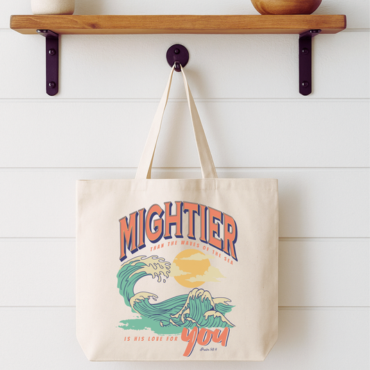 Mightier Than The Waves Ocean Tote Bag | Faithbased | ATTA TOOD®