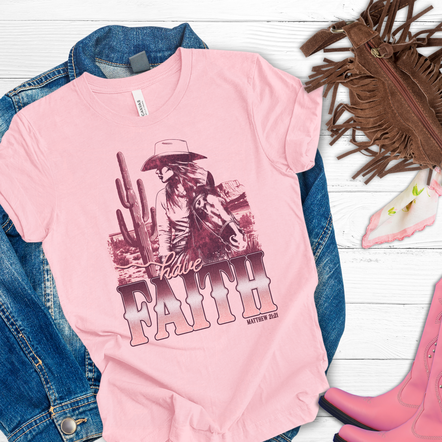 Have Faith country western tees - Pink graphic