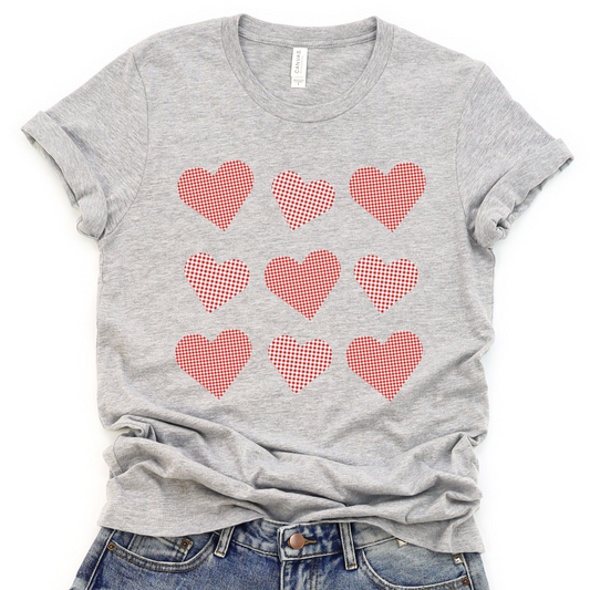 Valentine's Plaid coquette hearts women's graphic t-shirt