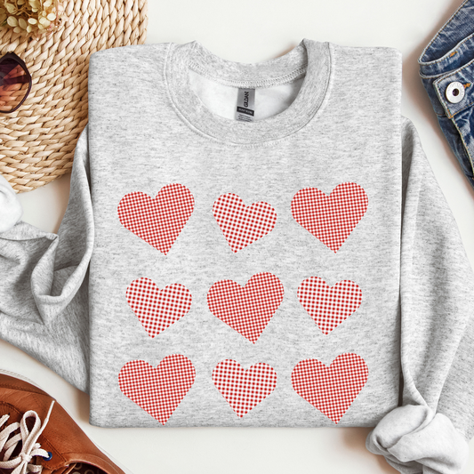 Valentine red plaid coquette hearts, Women's sweatshirt
