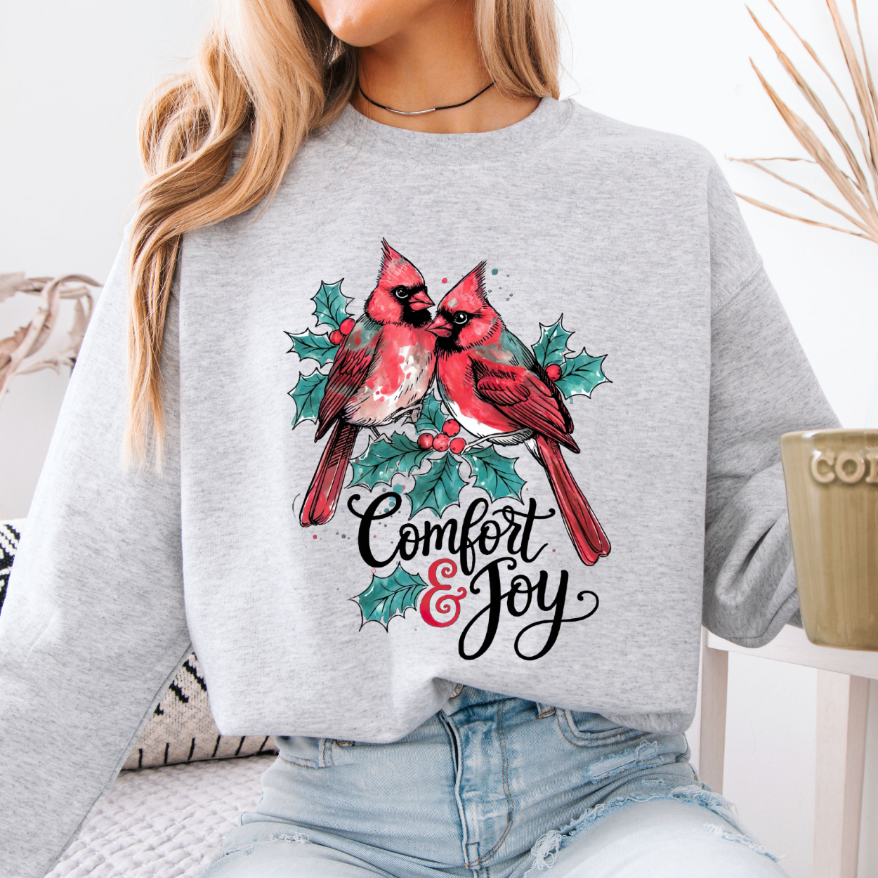 Comfort And Joy Christmas Red Cardinals Sweatshirt | ATTA TOOD®