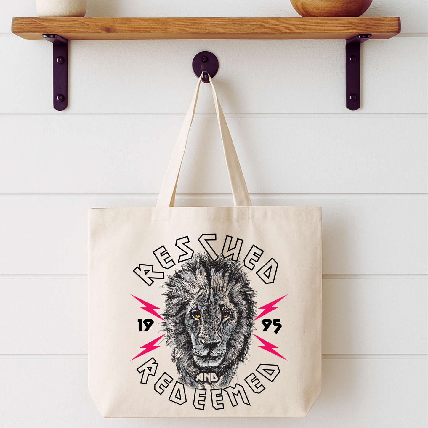 Rescued and Redeemed Lion Tote Bag | Faithbased | ATTA TOOD®