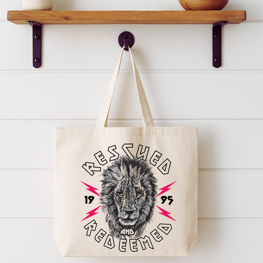 Rescued and Redeemed Lion Tote Bag | Faithbased | ATTA TOOD®