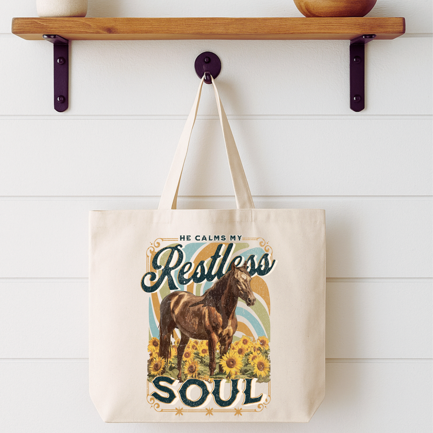 He Calms My Restless Soul Horse Tote Bag | Faithbased | ATTA TOOD®