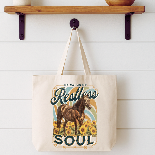 He Calms My Restless Soul Horse Tote Bag | Faithbased | ATTA TOOD®