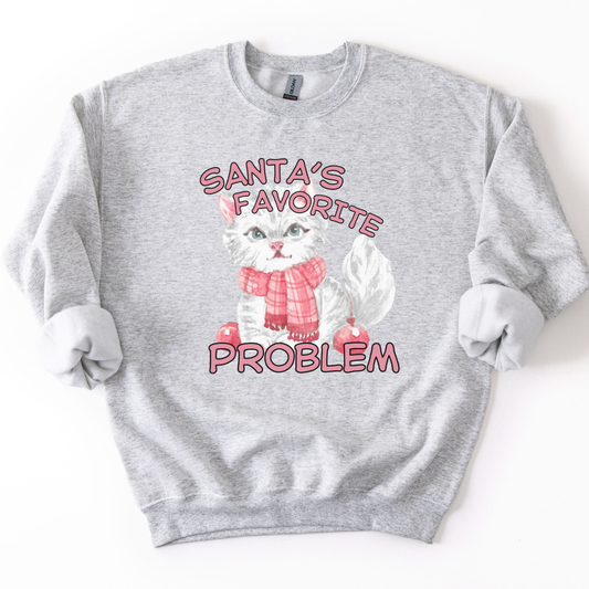 Santa's Favorite Problem Christmas Kitten Graphic Sweatshirt