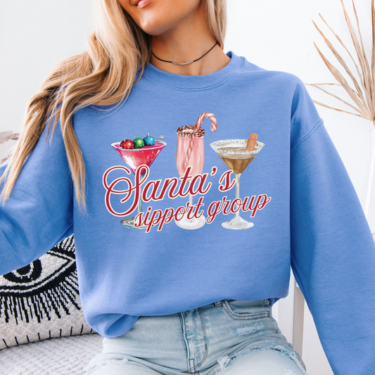 Santa's Sipport Group - Funny blue sweatshirt with Christmas cocktails