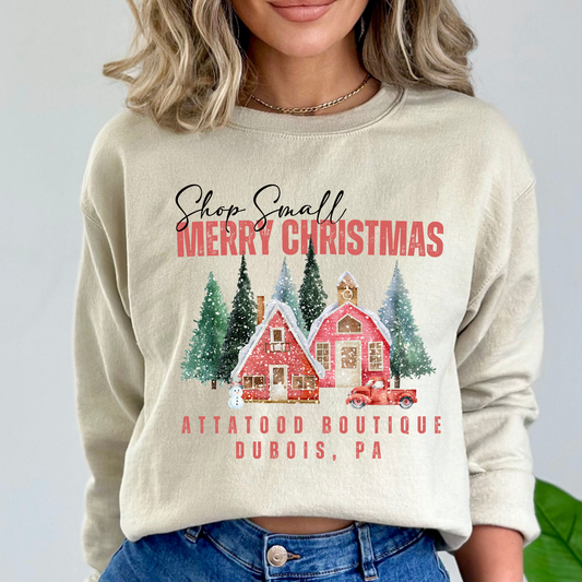 Custom Merry Christmas shop small town unisex sweatshirt