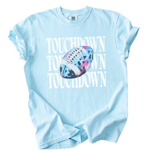 Touchdown Neon Blue Football Comfort Colors Graphic Tee
