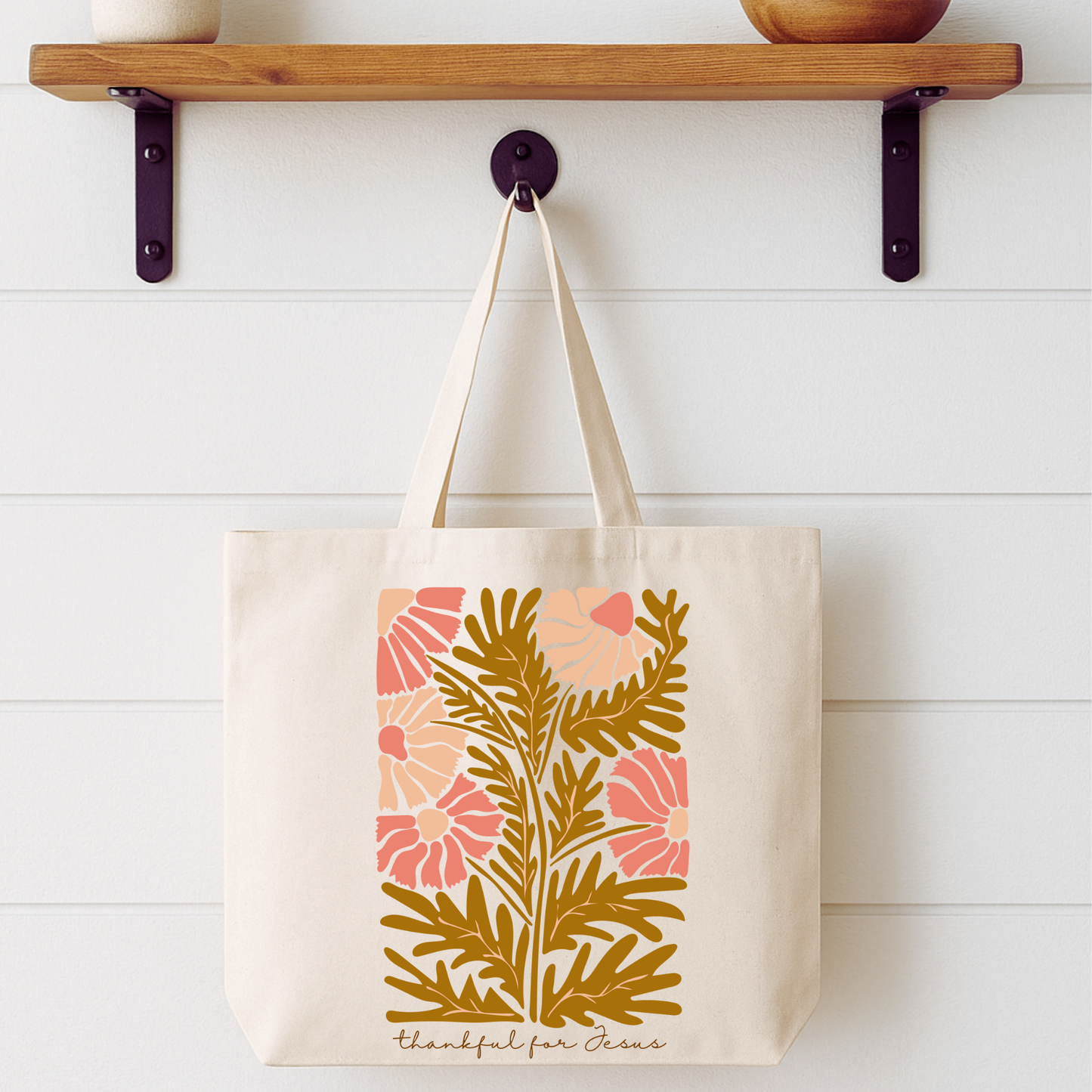 Thankful For Jesus Floral Tote Bag | Faithbased | ATTA TOOD®