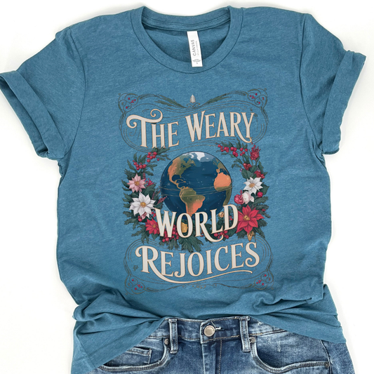 Weary World Rejoices Christmas Christian Graphic T-Shirt | ATTA TOOD®