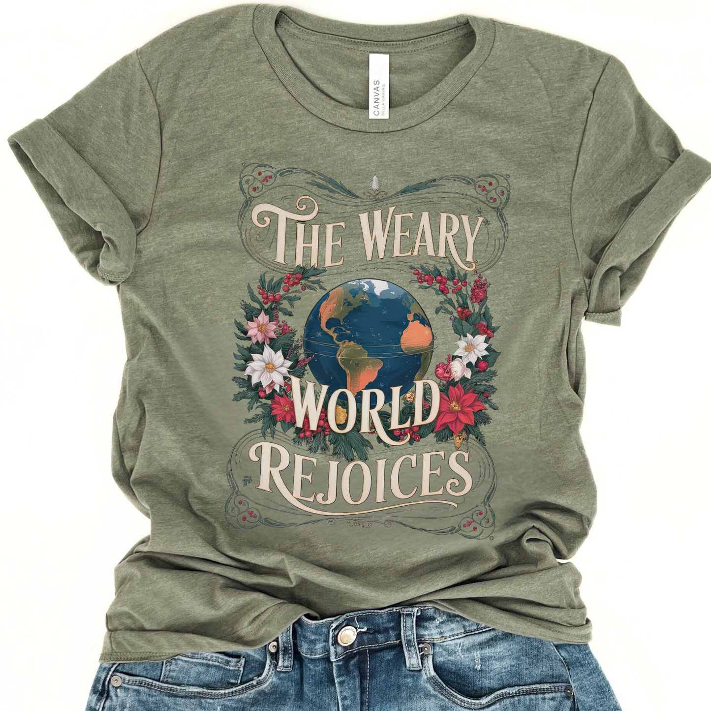 Weary World Rejoices Christmas Christian Graphic T-Shirt | ATTA TOOD®