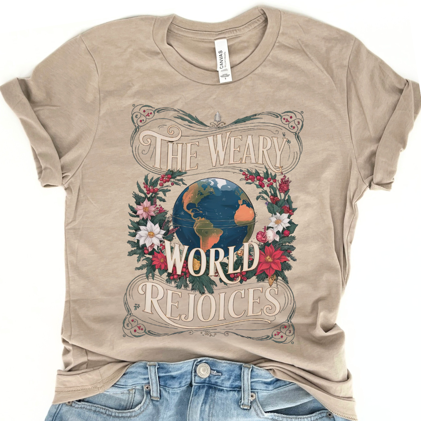 Weary World Rejoices Christmas Christian Graphic T-Shirt | ATTA TOOD®