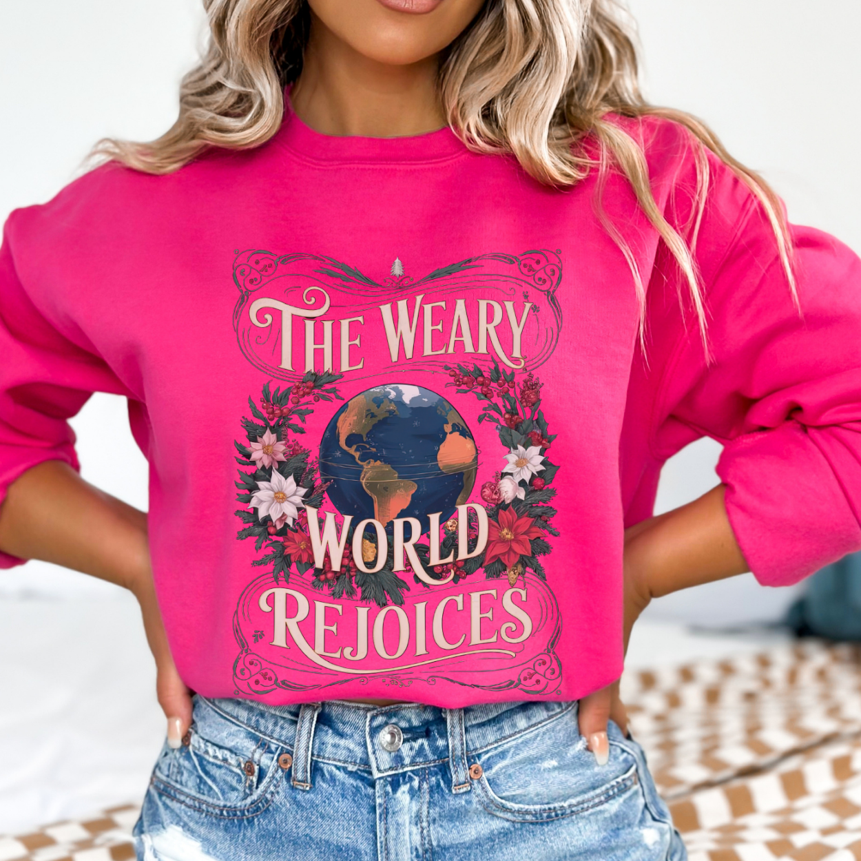 Weary World Rejoices Christmas Christian Sweatshirt | ATTA TOOD®